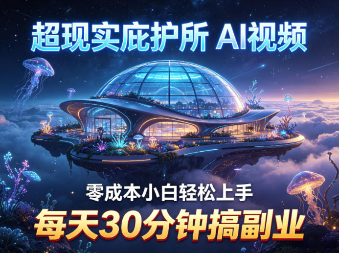 超现实庇护所AI视频项目拆解，零成本小白轻松上手，每天30分钟搞副业-多金部落-社群网课资源站