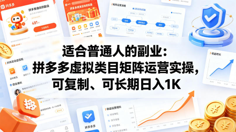 适合普通人的副业：拼多多虚拟类目矩阵运营实操，可复制、可长期日入1K【揭秘】-第一资源库