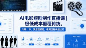 AI电影短剧制作直播课｜极低成本颠覆传统，AI编、导、演全程赋能，极简流程快速出片-第一资源库