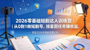 2026零基础短剧达人训练营｜从0到1做短剧号，接星图任务賺收益，抓住2026年短剧流量红利-第一资源库