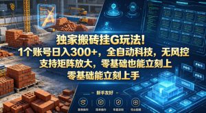 独家搬砖挂G玩法！1个账号日入300+，全自动科技，无风控支持矩阵放大，零基础也能立刻上手【揭秘】-第一资源库