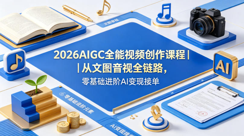 2026AIGC全能视频创作课程｜从文图音视全链路，零基础进阶AI变现接单-第一资源库