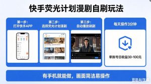 快手荧光计划漫剧自刷玩法，每天几十上百不是问题，有手机就能做【揭秘】-第一资源库