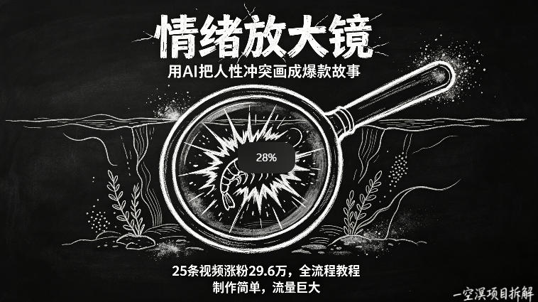 AI制作“情绪放大镜“视频，25条视频涨粉29.6W粉，流量巨大，制作简单，全流程教程-第一资源库