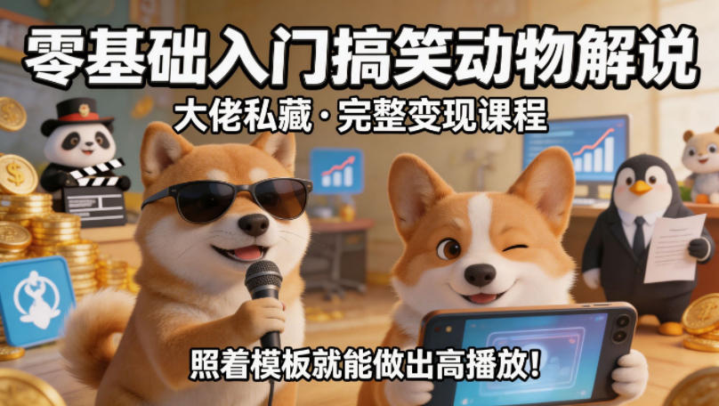 零基础入门搞笑动物解说，大佬私藏完整变现课程，照着模板就能做出高播放-第一资源库