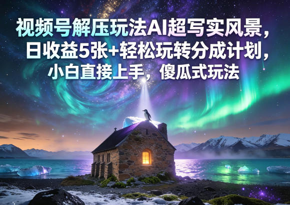 视频号解压玩法AI超写实风景，日收益5张+轻松玩转分成计划，小白直接上手，傻瓜式玩法-第一资源库