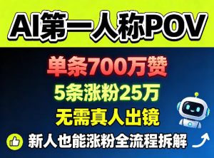 AI第一人称POV,单条700W赞,5条涨粉25W,无需真人出镜,新人也能涨粉全流程拆解-第一资源库