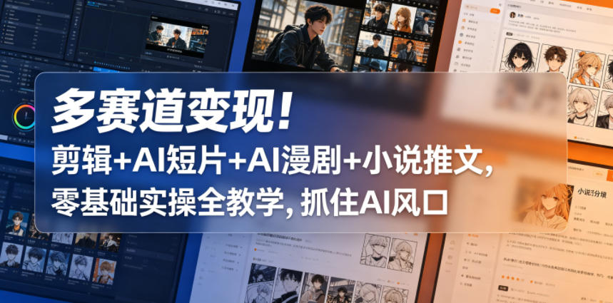 多赛道变现！剪辑+AI短片+AI漫剧+小说推文，零基础实操全教学，抓住AI风口-第一资源库
