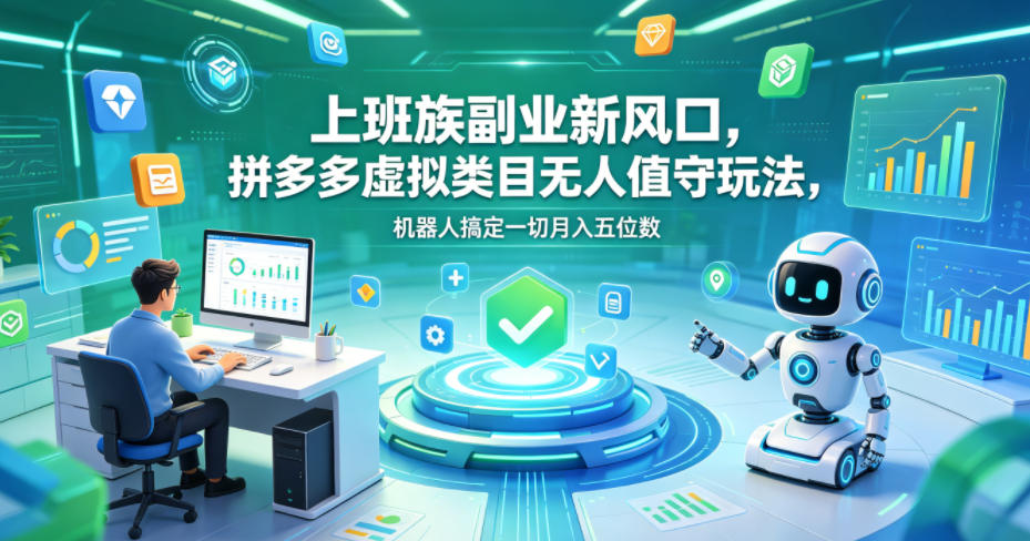 上班族副业新风口，拼多多虚拟类目无人值守玩法，机器人搞定一切月入五位数【揭秘】-第一资源库