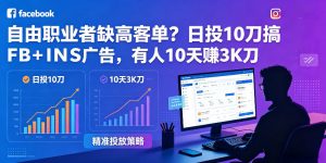 自由职业者缺高客单？日投10刀搞FB+INS广告，有人10天赚3K刀！【原创双语字幕】-第一资源库