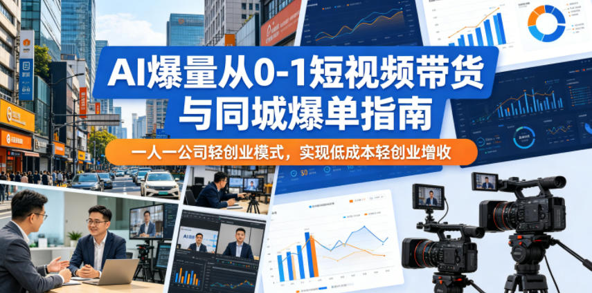AI爆量从0-1短视频带货与同城爆单指南，一人一公司轻创业模式，实现低成本轻创业增收-第一资源库