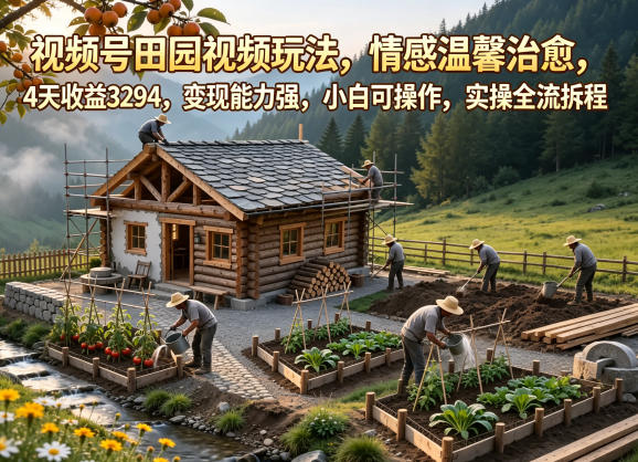 视频号田园视频玩法，情感温馨治愈，4天收益3294，变现能力强，小白可操作，实操全流程拆解-第一资源库