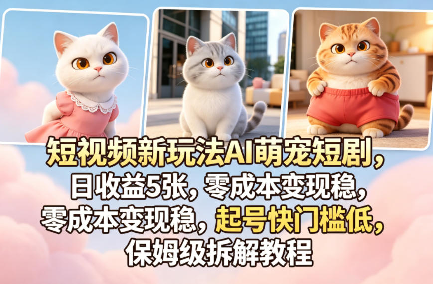 短视频新玩法AI萌宠短剧，日收益5张，零成本变现稳，起号快门槛低，保姆级拆解教程-第一资源库