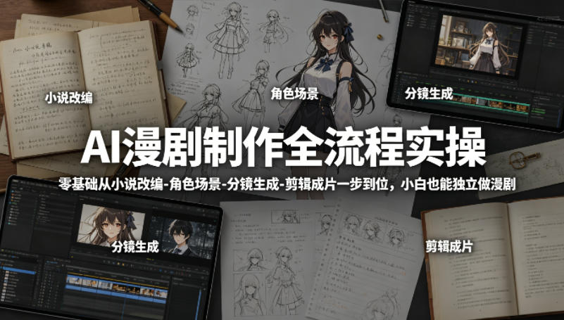 AI漫剧制作全流程实操，零基础从小说改编-角色场景-分镜生成-剪辑成片一步到位，小白也能独立做漫剧-第一资源库