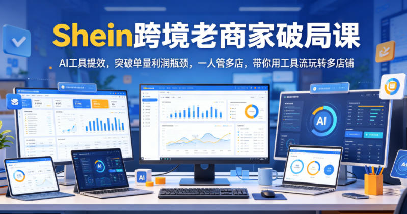Shein跨境老商家破局课，AI工具提效，突破单量利润瓶颈，一人管多店，带你用工具流玩转多店铺-第一资源库