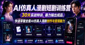 AI仿真人漫剧短剧训练营，30天实战特训，暴力输出成品，快速掌握全套AI仿真人漫剧创作与变现能力-第一资源库
