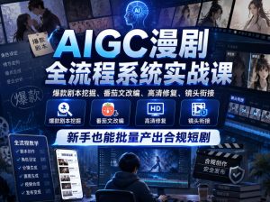 AIGC漫剧全流程系统实战课,爆款剧本挖掘、番茄文改编、高清修复、镜头衔接,新手也能批量产出合规短剧-第一资源库