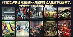 抖音32W粉丝博主局外人笔记的体验人生副本动画教学,拿伙伴计划+精选独家收益,新赛道新涨粉快【录制版】-第一资源库