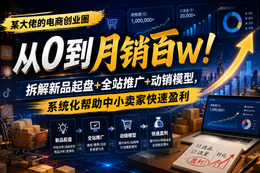 某大佬的电商创业圈从0到月销百W！拆解新品起盘+全站推广+动销模型，系统化帮助中小卖家快速盈利-第一资源库