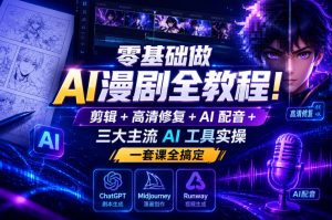零基础做AI漫剧全教程！剪辑+高清修复+AI配音+三大主流AI工具实操，一套课全搞定-第一资源库