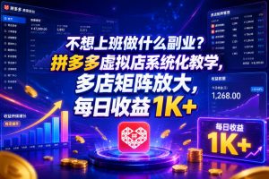 不想上班做什么副业?拼多多虚拟店系统化教学,多店矩阵放大,每日收益1K+【揭秘】-第一资源库