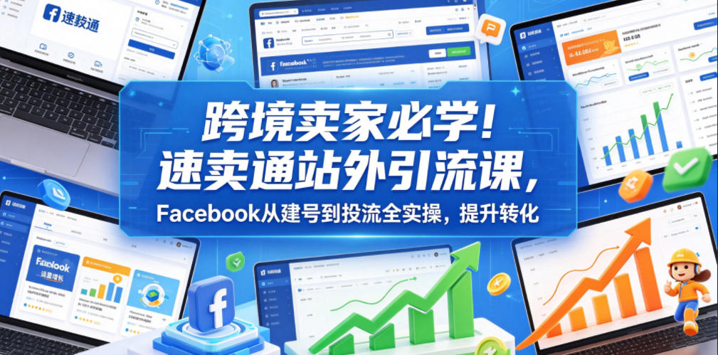 跨境卖家必学！速卖通站外引流课，Facebook从建号到投流全实操，提升转化-多金部落-社群网课资源站