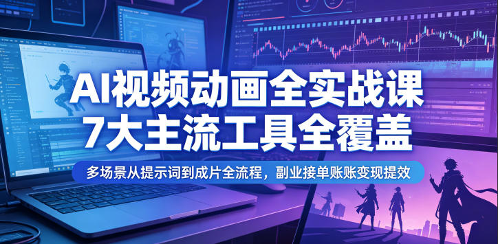 AI视频动画全实战课，7大主流工具全覆盖，多场景从提示词到成片全流程，副业接单账号变现提效-多金部落-社群网课资源站