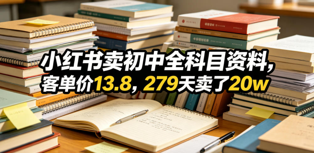 小红书卖初中全科目资料，客单价13.8，279天卖了20w-多金部落-社群网课资源站