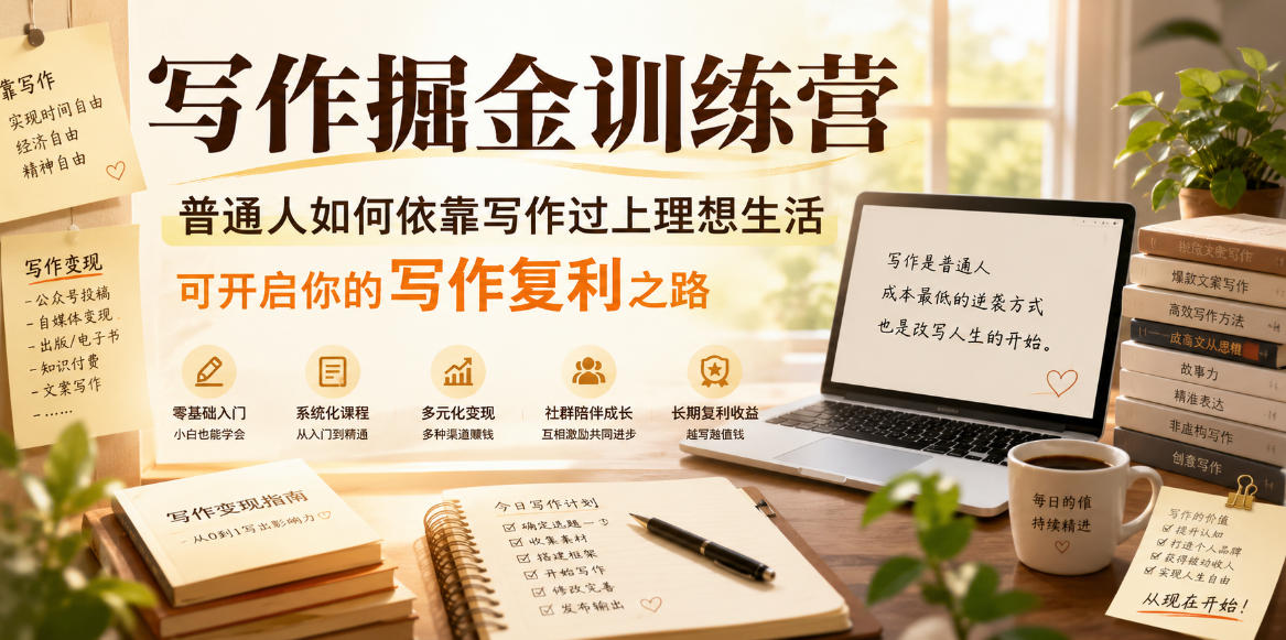 写作掘金训练营，普通人如何依靠写作过上理想生活，可开启你的写作复利之路（更新6月）-多金部落-社群网课资源站