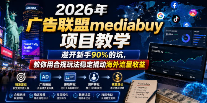 2026年老董賺美刀广告联盟mediabuy项目教学，避开新手90%的坑，教你用合规玩法稳定撬动海外流量收益-多金部落-社群网课资源站