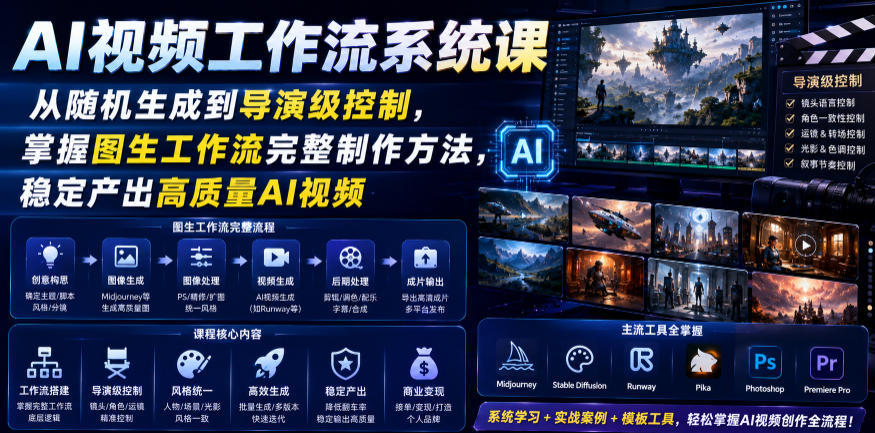 AI视频工作流系统课，从随机生成到导演级控制，掌握图生工作流完整制作方法，稳定产出高质量AI视频-第一资源库
