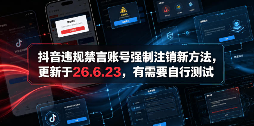 抖音违规禁言账号强制注销新方法，更新于26.6.23，有需要自行测试-第一资源库