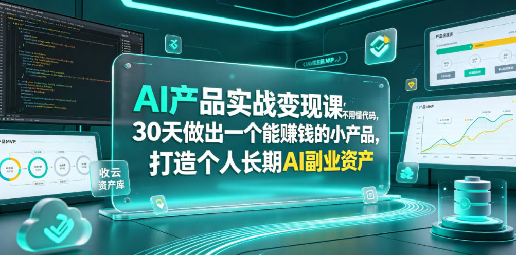 AI产品实战变现课，不用懂代码，30天做出一个能賺钱的小产品，打造个人长期AI副业资产-多金部落-社群网课资源站