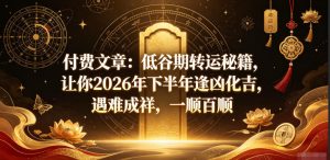 付费文章：低谷期转运秘籍，让你2026年下半年逢凶化吉，遇难成祥，一顺百顺-第一资源库