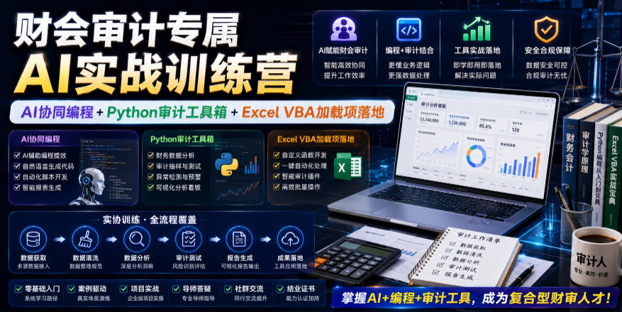 财会审计专属AI实战训练营｜AI协同编程+Python审计工具箱+Excel VBA加载项落地-多金部落-社群网课资源站