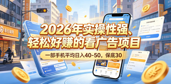 2026年实操性强、轻松好賺的看广告项目，一部手机平均日入40-50，保底30米【揭秘】-多金部落-社群网课资源站