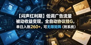 【闷声红利期】低调广告流量被动收益变现，全自动协议挂G，单日入账260+，可无限矩阵（附系统）【揭秘】-第一资源库