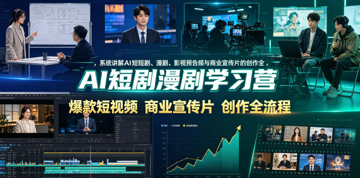 AI短剧漫剧学习营，系统讲解AI短剧、漫剧、影视预告片、爆款短视频与商业宣传片的创作全流程-第一资源库