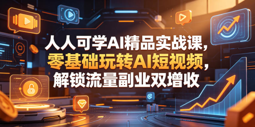 人人可学AI精品实战课，零基础玩转AI短视频，解锁流量副业双增收-多金部落-社群网课资源站