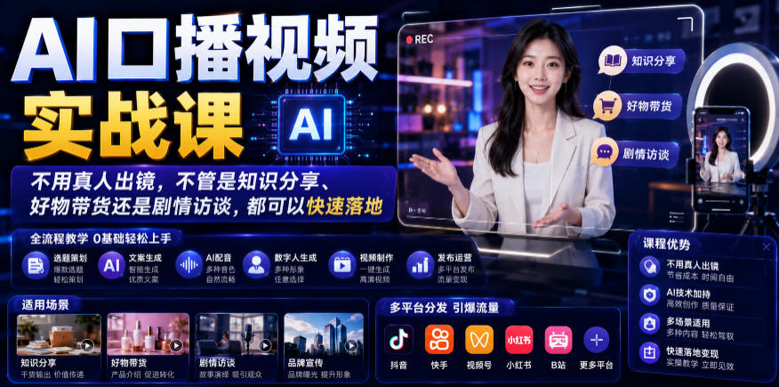 AI口播视频实战课，不用真人出镜，不管是知识分享、好物带货还是剧情访谈，都可以快速落地-第一资源库