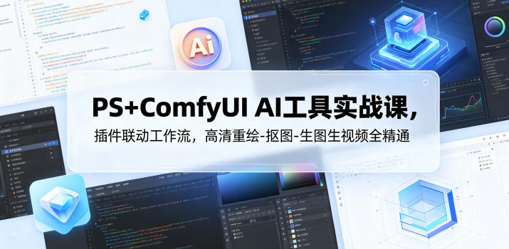 PS+ComfyUI AI工具实战课，插件联动工作流，高清重绘-抠图-生图生视频全精通-多金部落-社群网课资源站