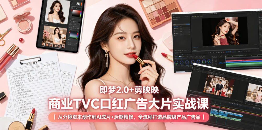 即梦2.0+剪映商业TVC口红广告大片实战课｜从分镜脚本创作到AI成片+后期精修，全流程打造品牌级产品广告-多金部落-社群网课资源站