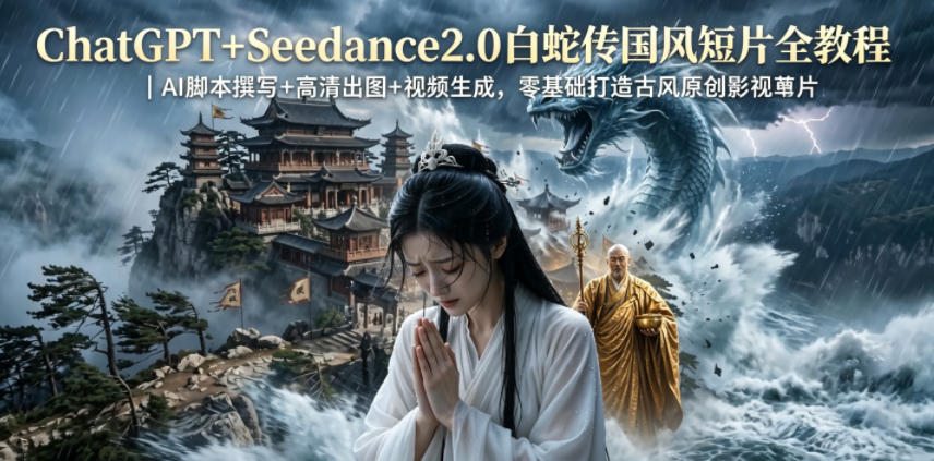 ChatGPT+Seedance2.0白蛇传国风短片全教程｜AI脚本撰写+高清出图+视频生成，零基础打造古风原创影视短片-多金部落-社群网课资源站
