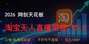 2026网创天花板,淘宝无人直播带货15.0,公域+私域双玩法,日入1k+,不违规不封号【揭秘】-第一资源库