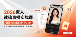 2026素人读稿直播实战课|直播+AI短视频+个人IP,让你对着稿子也能流畅开播、高效出单-第一资源库