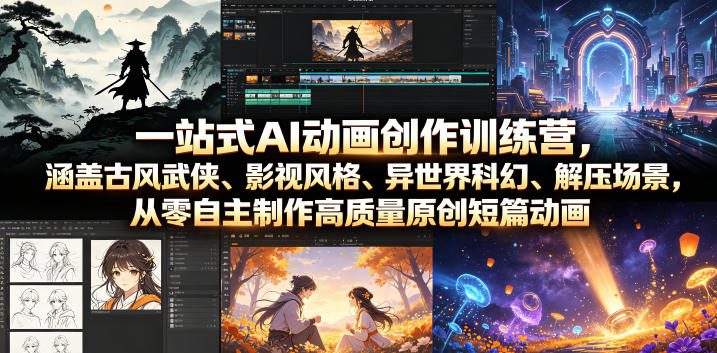 一站式AI动画创作训练营，涵盖古风武侠、影视风格、异世界科幻、解压场景，从零自主制作高质量原创短篇动画-第一资源库