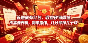答题就有红包，收益秒到微信，不需要养机，简单操作，几分钟挣几十块【揭秘】-第一资源库