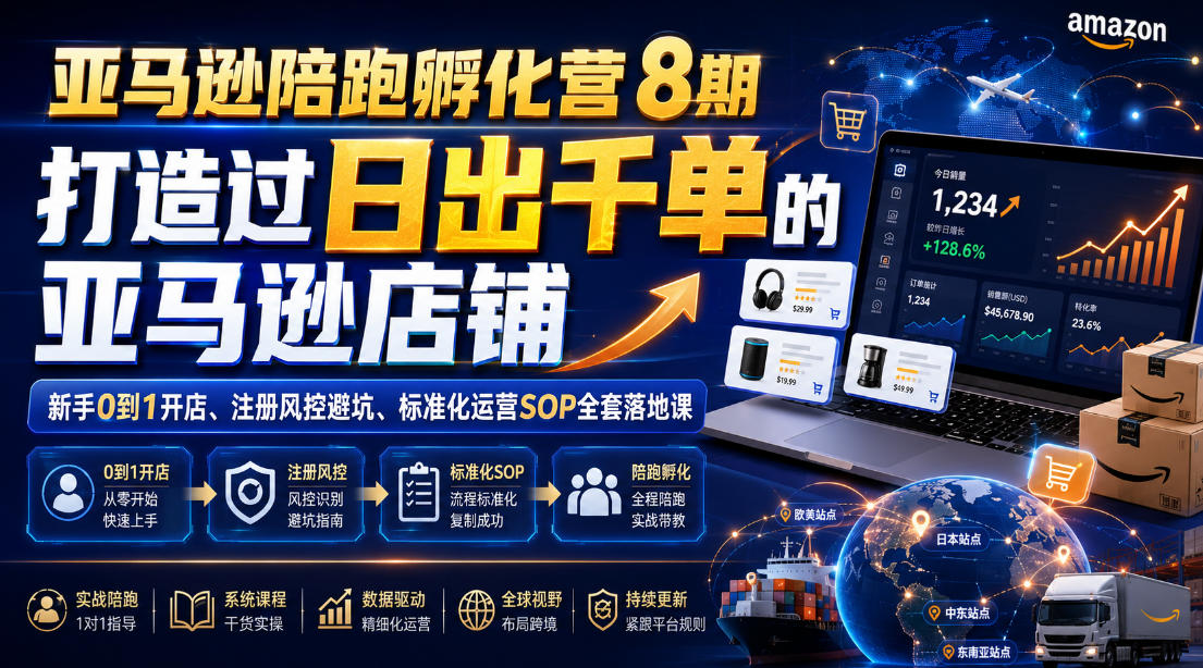 亚马逊陪跑孵化营8期，打造过日出千单的亚马逊店铺，新手0到1开店、注册风控避坑、标准化运营SOP全套落地课-第一资源库