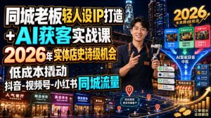 同城老板轻人设IP打造+AI获客实战课，2026年实体店史诗级机会，低成本撬动抖音-视频号-小红书同城流量-第一资源库