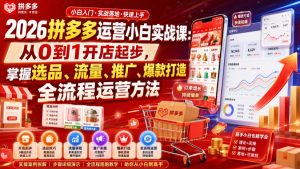 2026拼多多运营小白实战课:从0到1开店起步,掌握选品、流量、推广、爆款打造全流程运营方法-第一资源库
